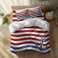 thumbnail image 2 of Blue Anchor Duvet Cover Set Queen Size Costal Red White Blue Stripes Background Soft Lightweight Comforter Covers 4 Piece Bedding Set with 1 Duvet Cover 1 Bed Sheet & 2 Pillow Shams, 2 of 8