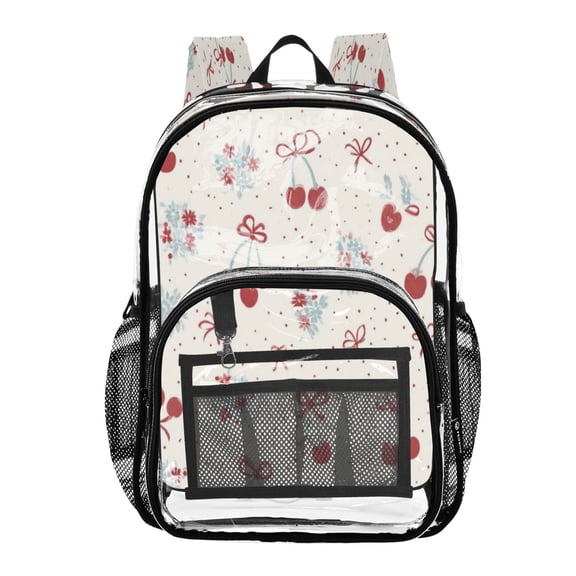 PVC Transparent Backpacks Clear Backpack for Travel and Outings Cherries and Bows