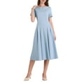 thumbnail image 2 of Vestidos de cuello barco para mujer INSPIRE CHIC 2025, vestido midi de corte A para ocasiones elegantes y casuales, L azul claro, 2 of 5