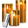 thumbnail image 1 of Velas LED parpadeantes sin llama con control remoto y temporizador, 4 pulgadas, 5 pulgadas, 6 pulgadas, juego de 3 velas eléctricas a batería (doradas), 1 of 5