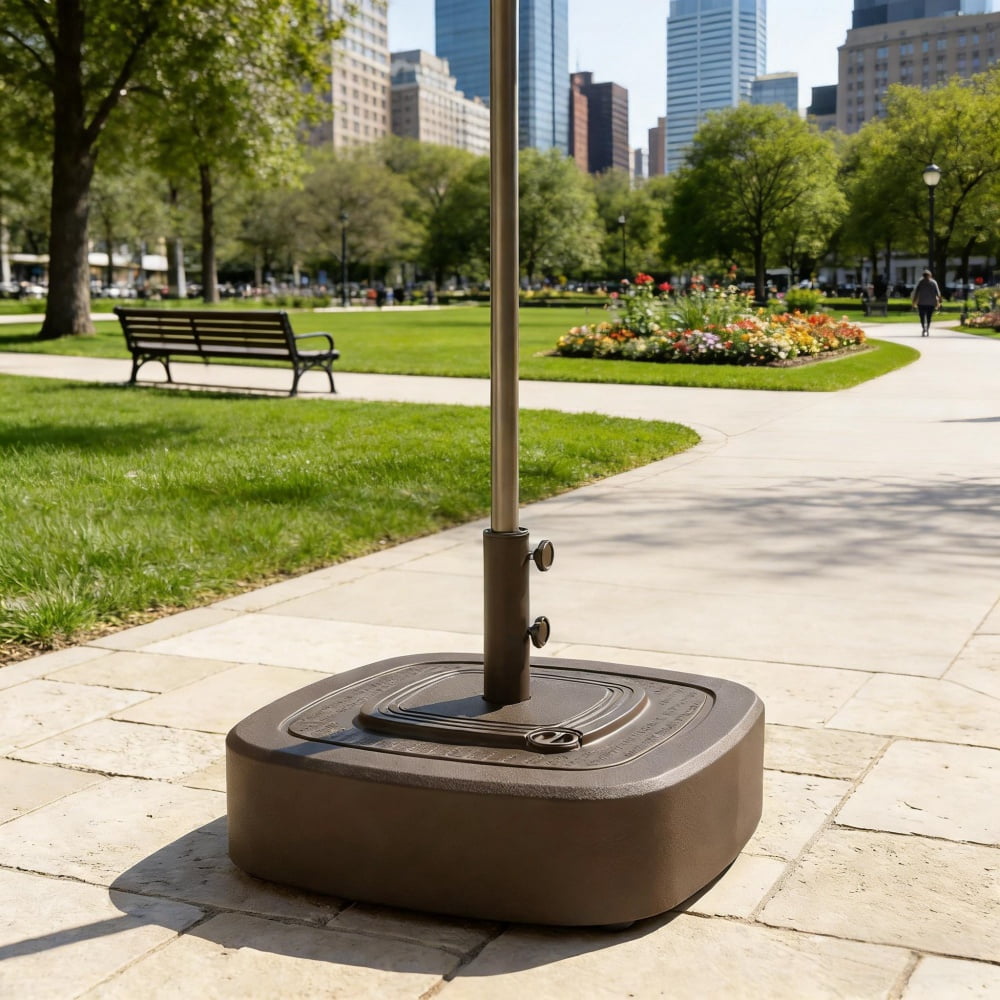 Outdoor Umbrella Base Brown HDPE & Metal Umbrella Stand with 4 Wheels (2 Brakes) Fits 1.5"/1.89" Dia. Poles & Up to 13.1' Umbrellas