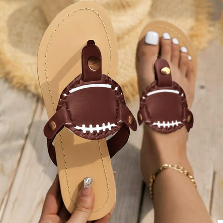 

XIAQUJ Women Sandals Baseball Printed Flip Flops Beach Slippers Summer Flat Platform Arch Support Orthopedic Shoes Sandals for Women Brown 9(42)