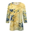 thumbnail image 4 of ZOYXRO Womens 3/4 Sleeve Tops Dressy Casual Round Neck T Shirts Summer Marble Print Three Quarter Sleeve Tshirts Work Plus Size Graphic Tees Yellow XL, 4 of 5