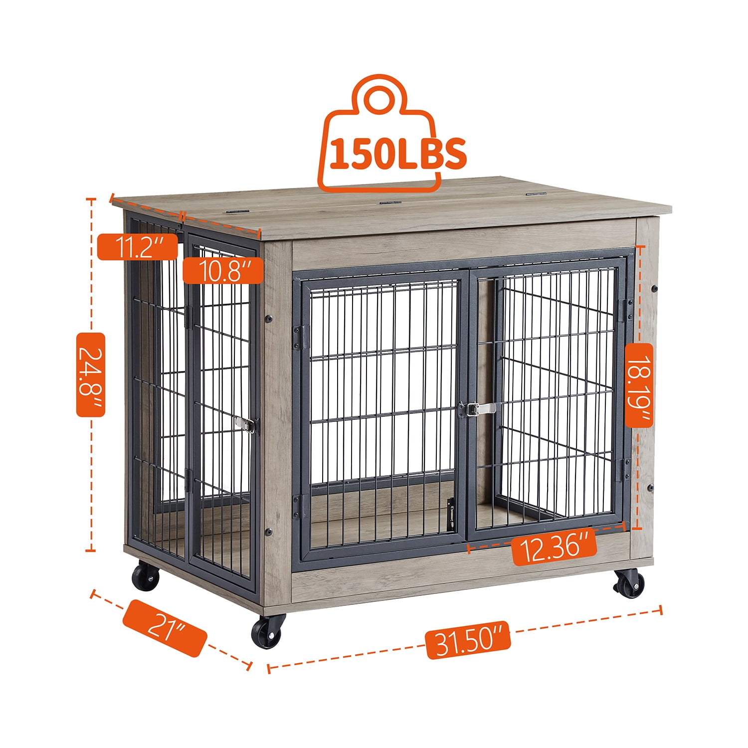 Pefilos 24" Dog Cage for Indoor Dog Crate for Medium Dogs Nightstand Dog House Side Table with Double Doors and Lift Top Casters, Gray Pefilos 24" Dog Cage for Indoor Dog Crate for Medium Dogs Nightstand Dog House Side Table with Double Doors and Lift Top Casters, Gray