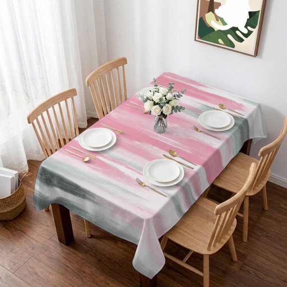 Pink Gray Table Cloth Waterproof Tablecloths, Contemporary Abstract Gradient Aesthetic Tablecloth Dining Table Cover for Kitchen Party Tabletop Outdoor, Rectangle Tablecloth 60x84 Inch