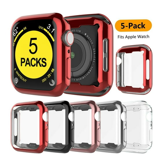 Njjex iWatch Case for Apple Watch Series SE & 6 & 5 & 4 44mm Case Built in TPU Screen Protector, [5 Pack] Soft TPU HD Clear Ultra-Thin Overall Protective Cover Case for iWatch Series SE 6 5 4 44MM