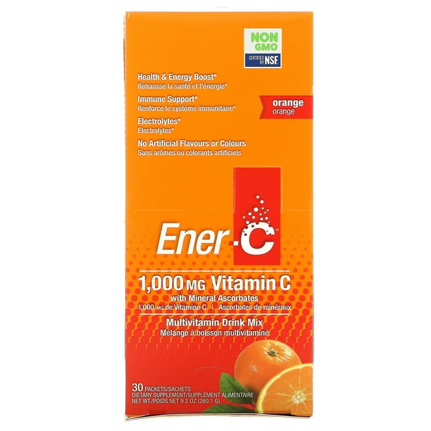 Ener C Vitamin C Multivitamin Drink Mix Orange 1 000 Mg 30 Packets 0 3 Oz 8 67 G Each Walmart Com Walmart Com