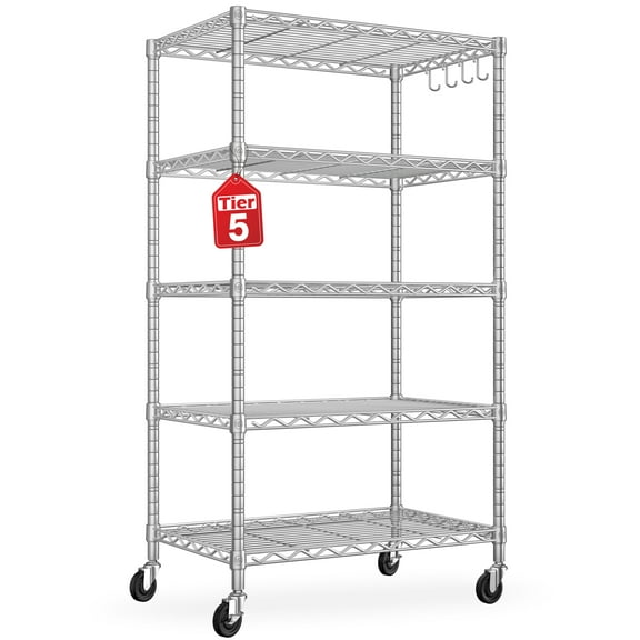 TrumanPick 5-Tier Storage Shelves - 24"W x 18"D x 72"H Wire Shelf, Adjustable Metal Shelving Unit, Garage Shelving for Kitchen Pantry&Laundry, Chrome