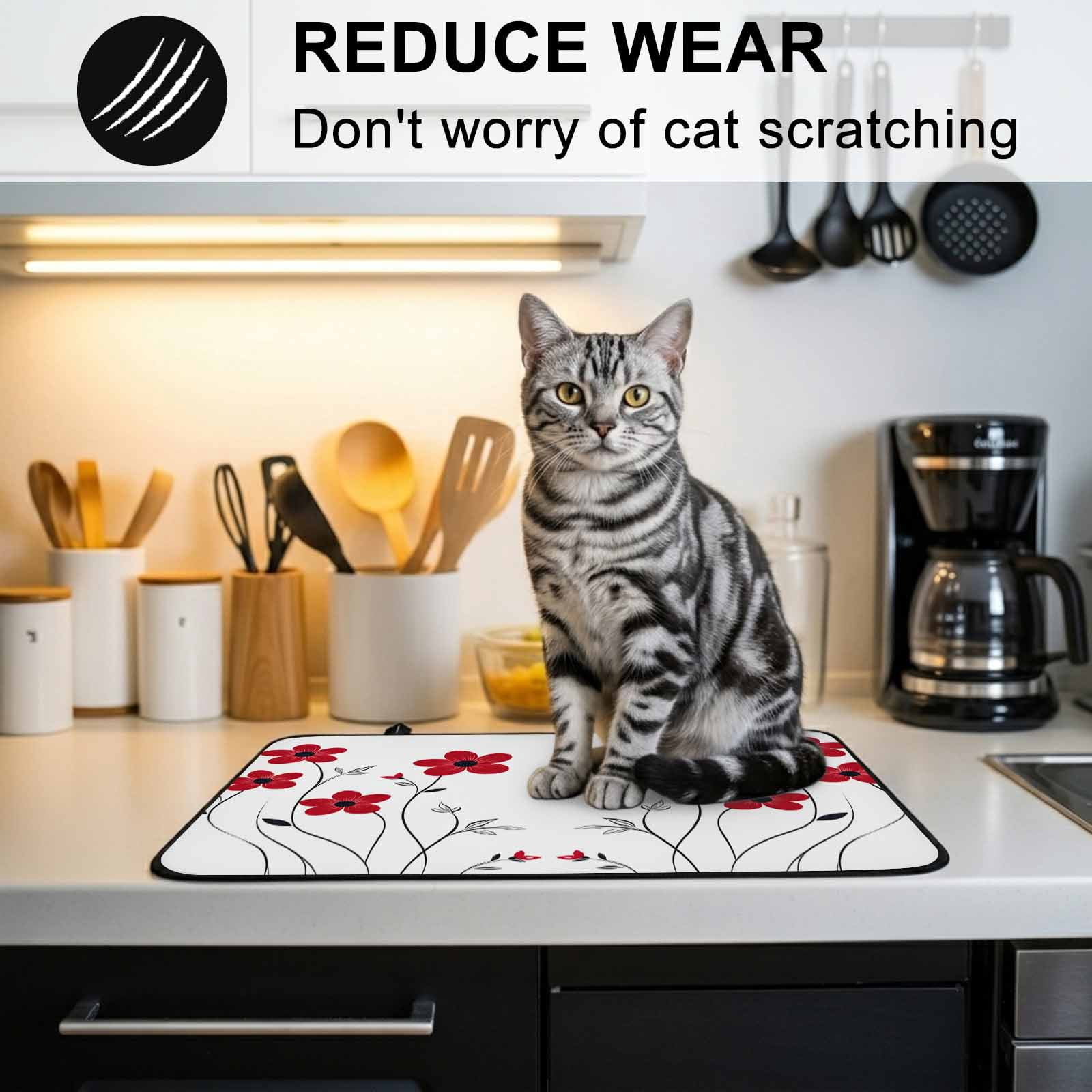 Red Spring Floral Stove Top Cover for Electric Stove, Heat-proof & Non Slip Glass Top Stove Cover Protector, Elegant Summer Botanical Pastoral Kitchen Flat Cooktop Rubber Mat 24x21 Inches