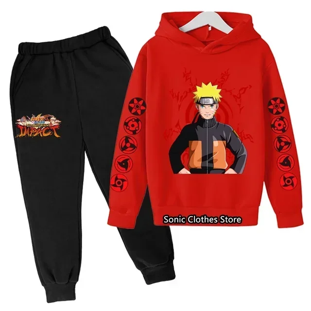 Conjunto de 2 piezas de Naruto para niños y niñas, Sudadera con capucha y pantalones, traje deportivo de punto, sudaderas Kakashi, ropa deportiva para primavera