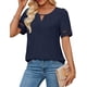 thumbnail image 1 of Camisa Elegante de Corta con Encaje y Mangas Huecas para Mujer, Color Liso, Azul , Talla L, 1 of 5