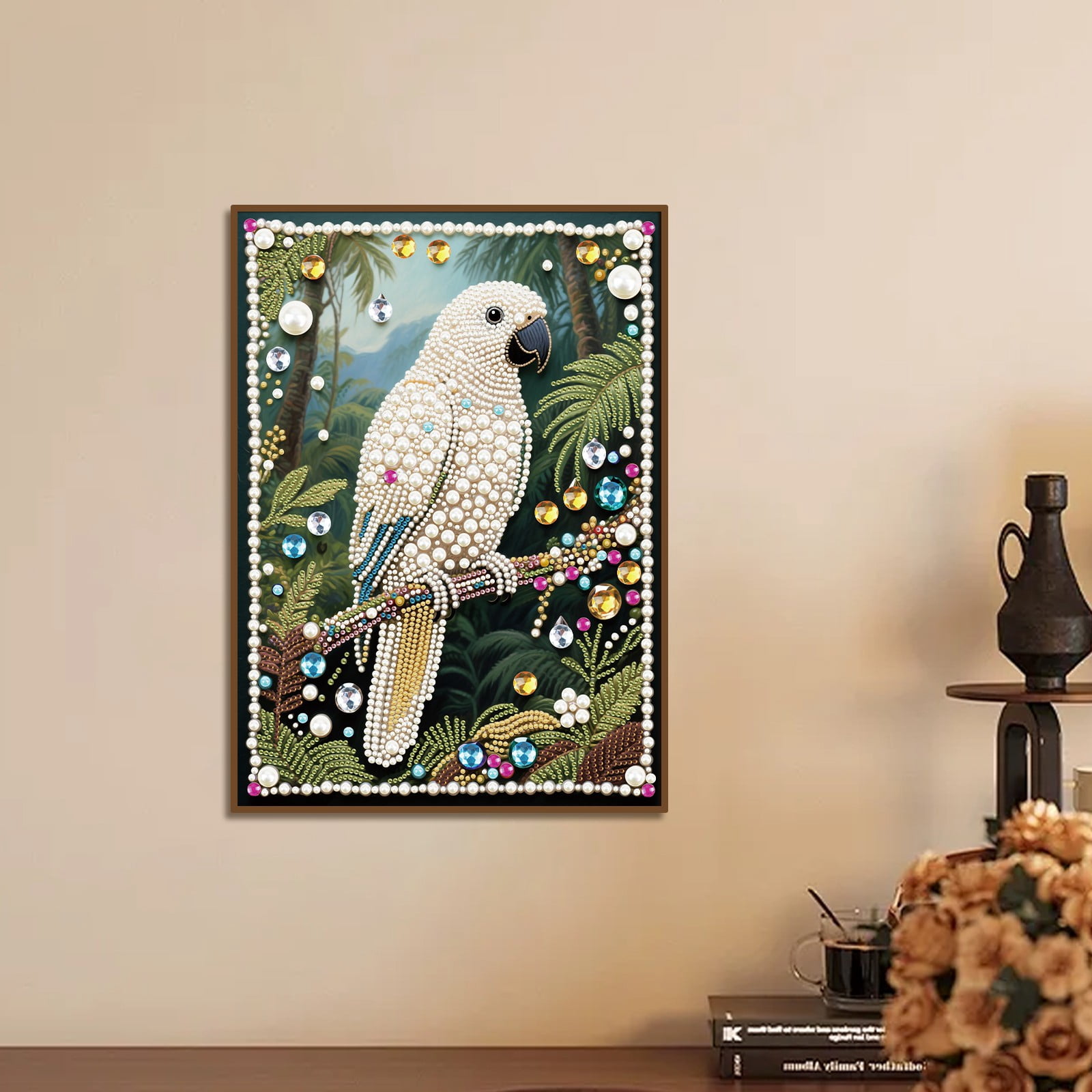 FLOPESN 4PCS Parrots DIY Gemstone Pearl Painting Kit - 9.84x13.78 Inch Frameless Colourful Canvas Art for Adults, Stress Relief Craft & Home Wall Decor