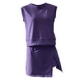 thumbnail image 6 of Women's 2025 Casual Summer Short Home Two-Piece Set of Pure Cotton Crewneck Sleeveless T-shirt Shorts Sportswear Sets (Dark Purple,S), 6 of 9