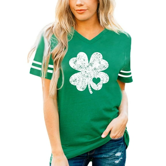 ZZwxWA St Patricks Day T-Shirt Christmas Tree Reindeer Pattern T-Shirt Heart Print Plaid Short-Sleeved T-Shirt