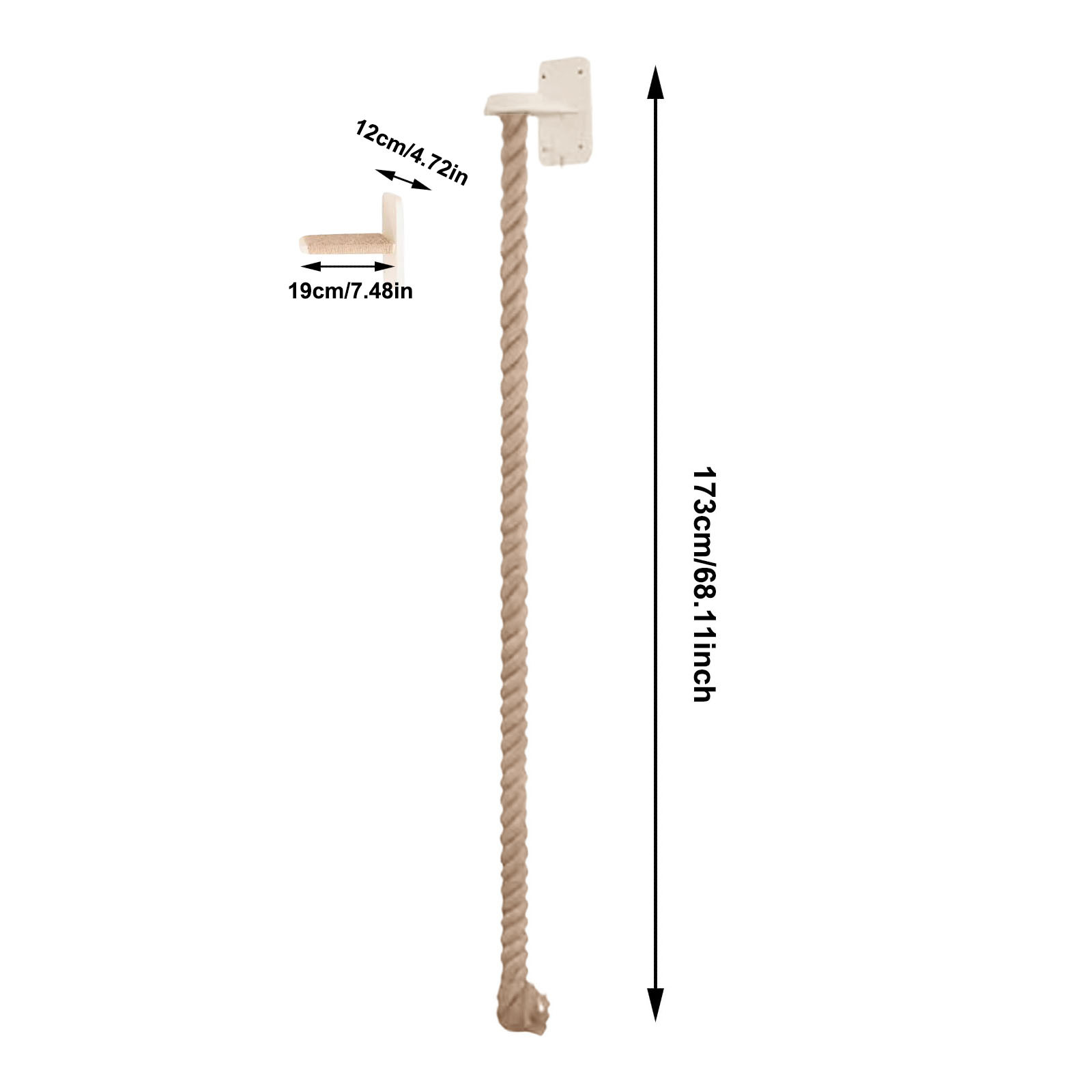 Wall Mounted Cat Climbing Rope & Ladder, Extra Wide Base Sisal Jute Rope Toy for Large Cats, Ceiling Mounted Kitten Scratching Pole for Indoor Outdoor Play, Jumping, Exercise, and Resting Perch