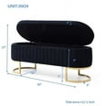 thumbnail image 4 of 50" Storage Ottoman Bench with 300lb Seating, Velvet Upholstered Entryway Bench with Golden Metal Legs, Flip Top Oval Foot Rest Long Stool for Sofa Couch End of Bed Bedroom Living Room Window, Black, 4 of 6