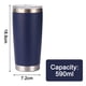 thumbnail image 2 of Vaso de 20 oz con tapa, vaso de viaje de acero inoxidable de doble pared con aislamiento al vacío, taza de café con aislamiento duradero, con revestimiento de polvo azul marino, taza térmica con tapa, 2 of 5