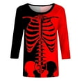 thumbnail image 4 of WEAIXIMIUNG T-Shirt Assorti pour Femmes, Imprimé Squelette, Col en V, Manches 3/4, 4 of 5