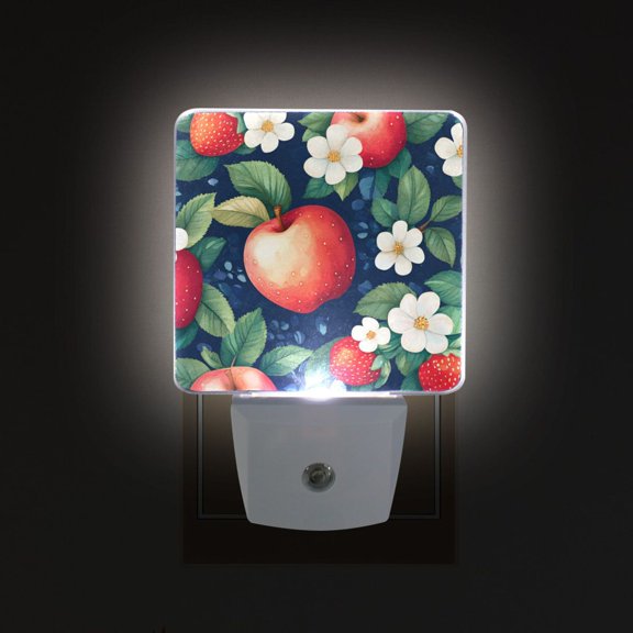 Yayeee LED Night Light for The Home Plug in With Light Sensors 2 Pack, Blue Apple Pattern