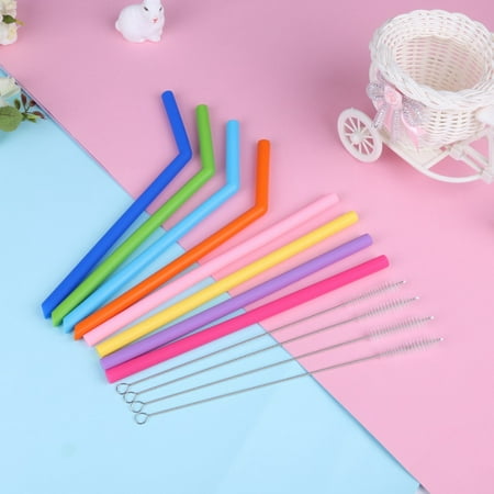 Food Grade Reusable Flexible Silicone Drinking Straws Set With Cleaning