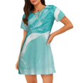 thumbnail image 4 of Salouo Teal Turquoise 1 Print Short Sleeve Sleepshirt for Womens Comfy Nightgown Scoopneck Cute Nightdress Ruffle -3X-Large, 4 of 7