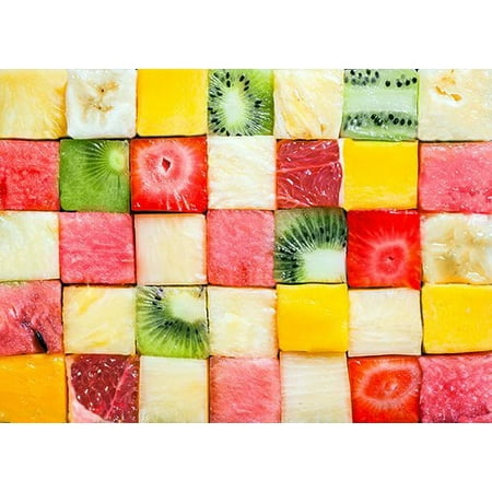 Image of ABPHOTO Polyester 7x5ft Summer Photography Backdrop Colours Fruit Mosaic Wall Backdrops June Party Photo Background