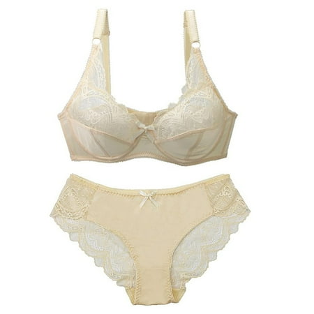 Pavied Bikini Sets for Women Push Up Bras for Women Bra And Panty Sets Lace Bras 2 Pieces Suit Thin Comfortable Breathable Base Set Seamless Underwear Women S Underwear And Bras Beige 90C