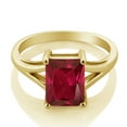 thumbnail image 2 of Gem Stone King 18K Yellow Gold Plated Silver Red Created Ruby Solitaire Engagement Ring for Women (2.80 Cttw, Emerald Cut 9X7MM, Gemstone July Birthstone, Size 6), 2 of 4
