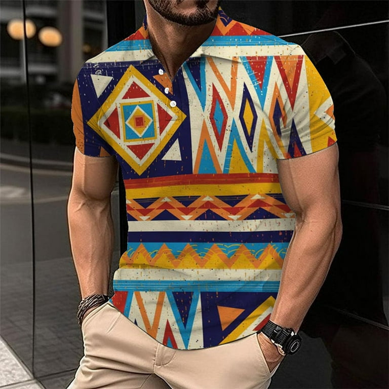 Men s Polo Shirts African Traditional Pattern Print Casual Short Sleeve Printed Dashiki Polo Shirts for Men Walmart