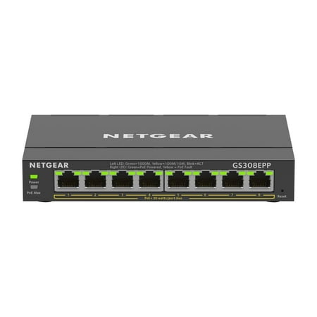 UPC: 0606449153071 | NETGEAR 8 Port PoE Gigabit Ethernet Plus Switch (GS308EPP) – with 8 x PoE+ @ 123W  Desktop/Wall Mount