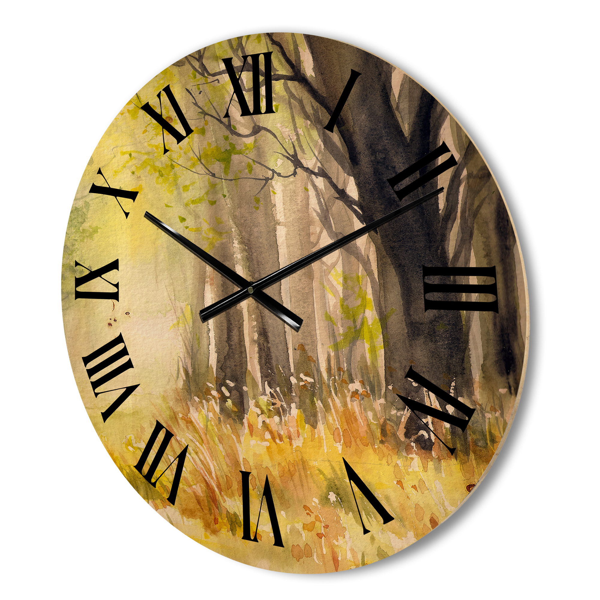Designart 'Bright Sunshine Through The Yellow Forest Trees II' Traditional Wood Wall Clock