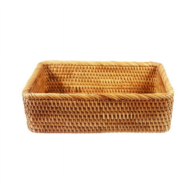 CNKOO 30*20*9cm Hand-Woven Rectangular Rattan Wicker Storage Baskets Fruit Food Breakfast Display Box Handicrafts Home Bathroom Organization