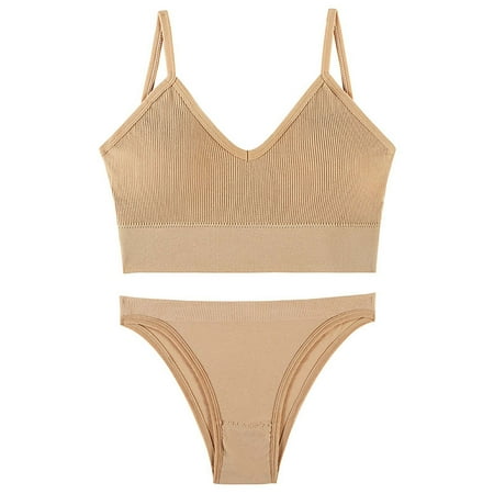 

kakina CMSX Clearance Women Vest Underwear Set Sexy Steel Ringless Bra Thin Beautiful Back Sling Beige L