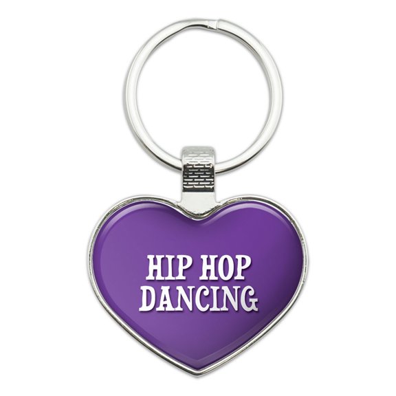 Hip Hop Dancing - I Love Sports Hobbies Metal Heart Keychain Key Chain Ring, Multiple Colors Available