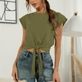 thumbnail image 2 of Mittory Womens Tie Knot Front Cropped T-Shirt Summer Casual Crew Neck Rolled Short Sleeve Crop Tops Tees, 2 of 4