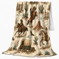 thumbnail image 2 of Western Cowgirl Desert decorative motif Saguaro Illustrated Cow Horse, Warm Flannel Blanket for Ranch House and Living Room, Rustic Farmhouse Horse Scene, Horse Lovers Housewarming Gift, 2 of 7