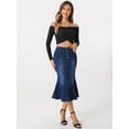 thumbnail image 4 of DARING DIVA Women's Elegant Washed Fishtail Midi Denim Skirt XL Black Blue, 4 of 6
