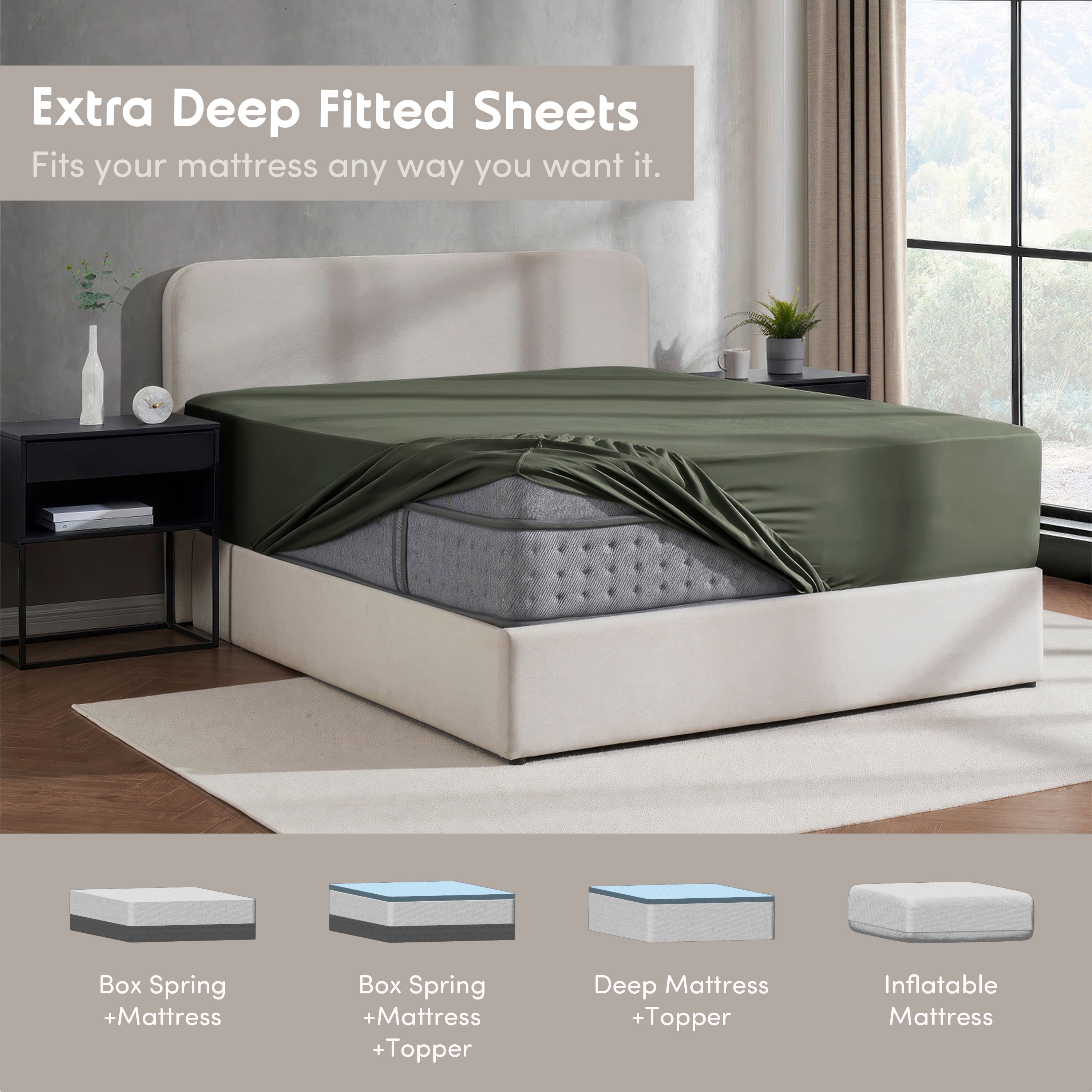LammaLoe Extra Deep Pocket Full Size Fitted Sheet Only, Fits 18" to 24" Mattress, Soft Microfiber Fitted Bed Sheet, Olive Green