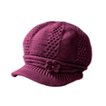 thumbnail image 3 of Lumtrix Women Knit Newsboy Hat with Crochet Flower Winter Warm Beanie Cap with Brim Vintage Slouchy Cabbie Hat for Fall Winter Purple One Size, 3 of 5