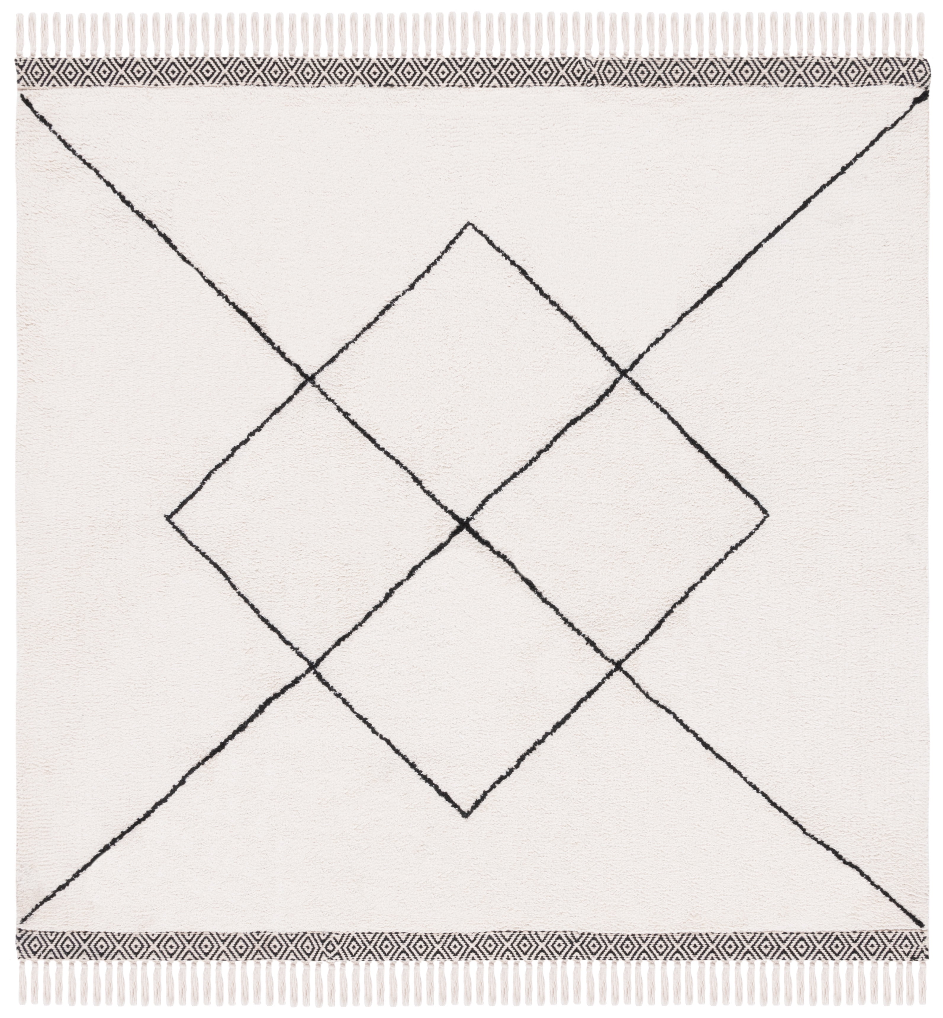SAFAVIEH Easy Care Myrtle Cross Cotton Machine Washable Area Rug, Ivory/Black, 8' x 8' Square