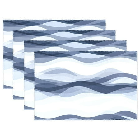 

Art Blue Wave 4-Piece 12x18in Heat-Proof Place Mats Set Non-Slip for Family Dining
