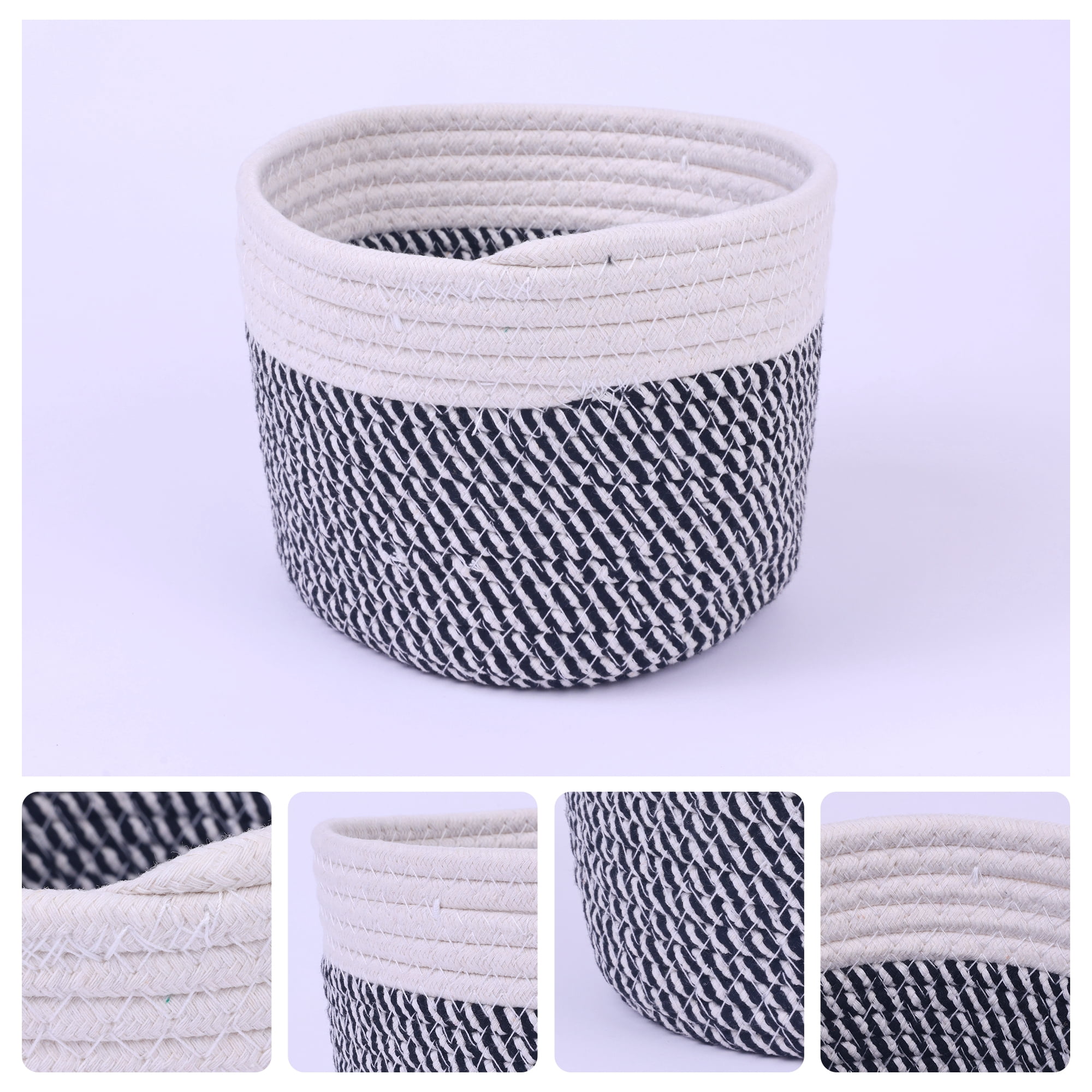 Unique Bargains Woven Storage Basket Bin with Handle for Clothes Home Decor White Black XL