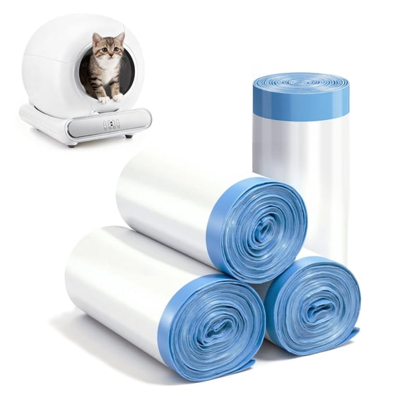 4 Rolls Thick Cat Litter Box Liners, 80 Count Drawstring Bags, Daily Use & Compatible with Automatic Self-Cleaning Litter Boxes, Replacement Cat Litter Box Liners, White