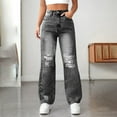 thumbnail image 2 of Ripped Jeans Womens, Audhol Jeans Women's High Waist Baggy Jeans Ripped Women's Jeans Denim Straight Trousers Baggy Jeans for Woman Black S, 2 of 6