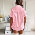 thumbnail image 6 of Button Down Shirt Women Cotton Short Sleeve Blouses V Neck Collared Button Up Summer Beach Tops Pink L, 6 of 6