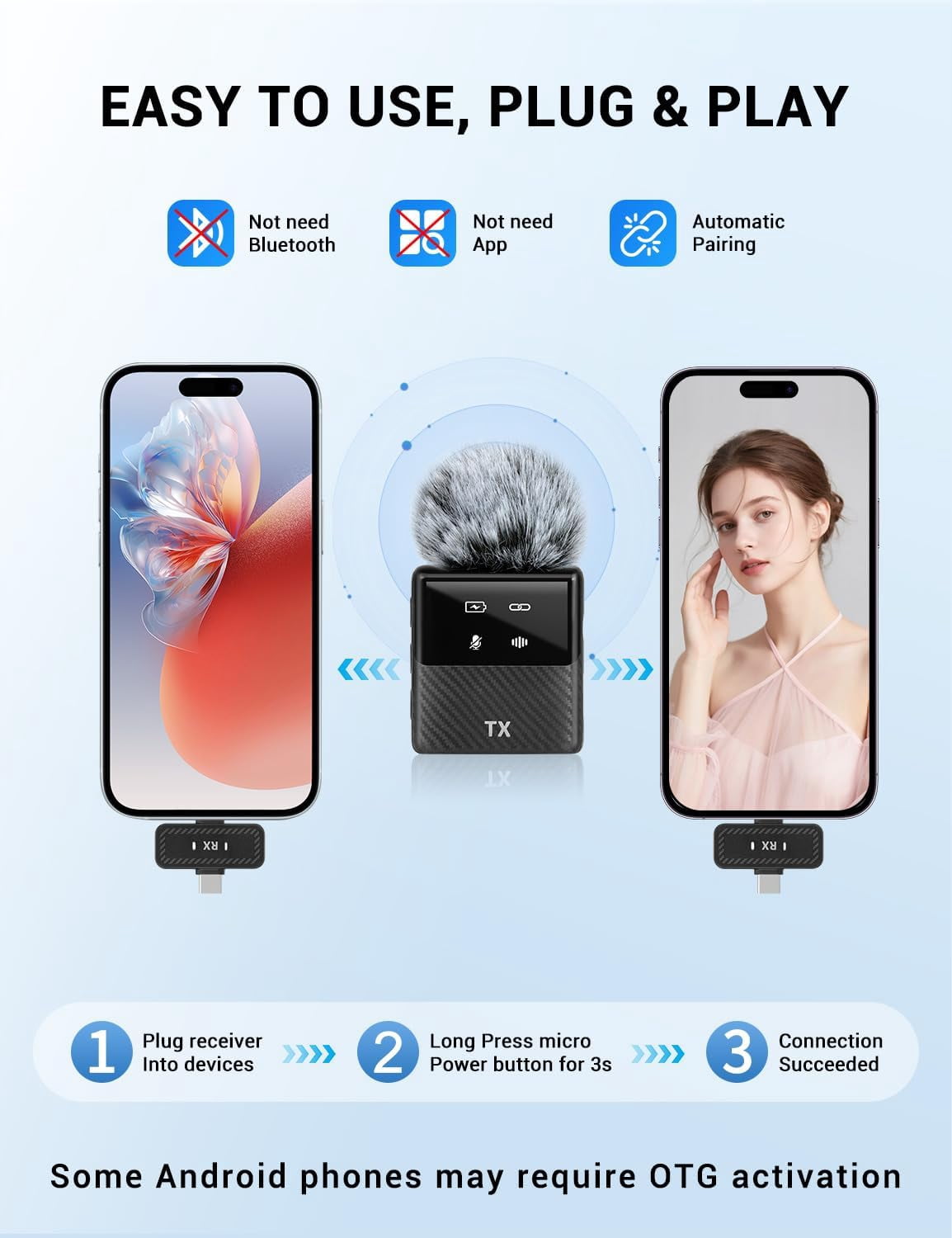 Unbranded Mini Wireless Lavalier Microphone for iPhone, iPad, Android Phone, Noise Reduction Plug and Play Magnetic Clip on Lapel Mic for Video Recording Podcast Vlogging