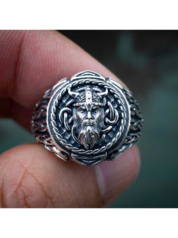 Odin Ring for Men, Norse Viking Odin Head Ring, Viking Celtic Knot Ring, Vintage Celt Odin Amulet Ring, Odin Warrior Totem Tribal Ring Silver Black, Punk Viking Jewelry Gift for Men mens