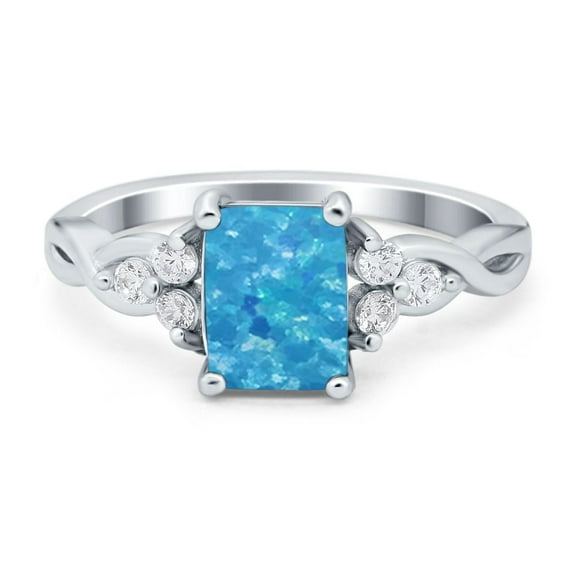 Emerald Cut Wedding Ring Lab Created Blue Opal 925 Sterling Silver Size 5
