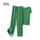 thumbnail image 5 of Conjunto de pijama de satén Sonducket para mujer camiseta algodón cuello en V pantalones holgados Verde 2XL, 5 of 6