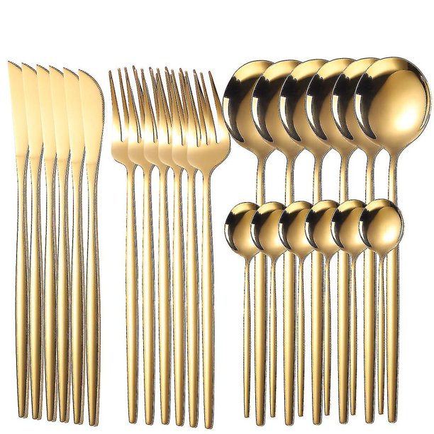 Juego de cubiertos de 24 piezas, cuchillo inoxidable, tenedor, cuchara, cubiertos, vajilla